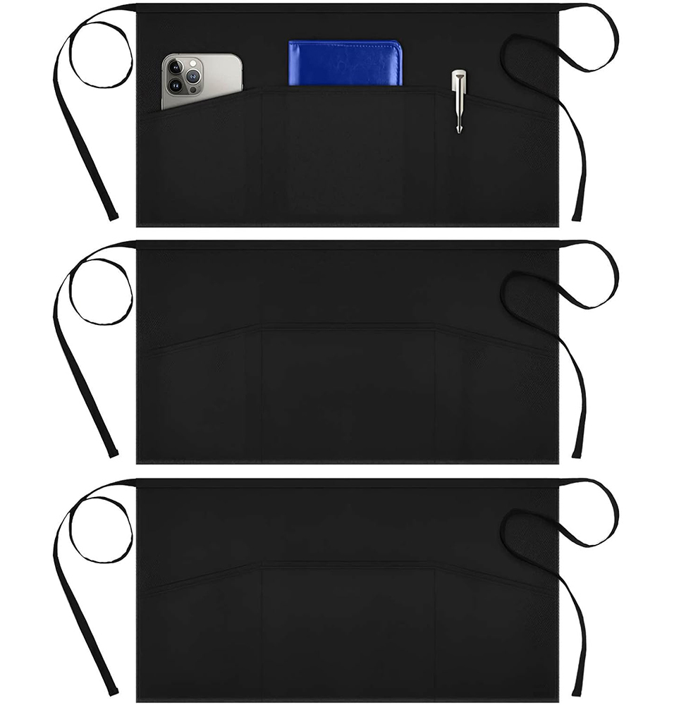 ALIPOBO 3 Pack Server Aprons with 3 Pockets, Waterdrop Resistant Waitress Waiter Waist Apron