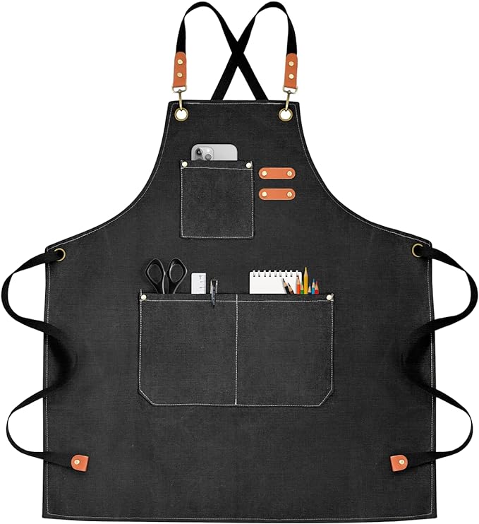 ALIPOBO Chef Apron for Men Women Canvas Aprons with 3 Pockets