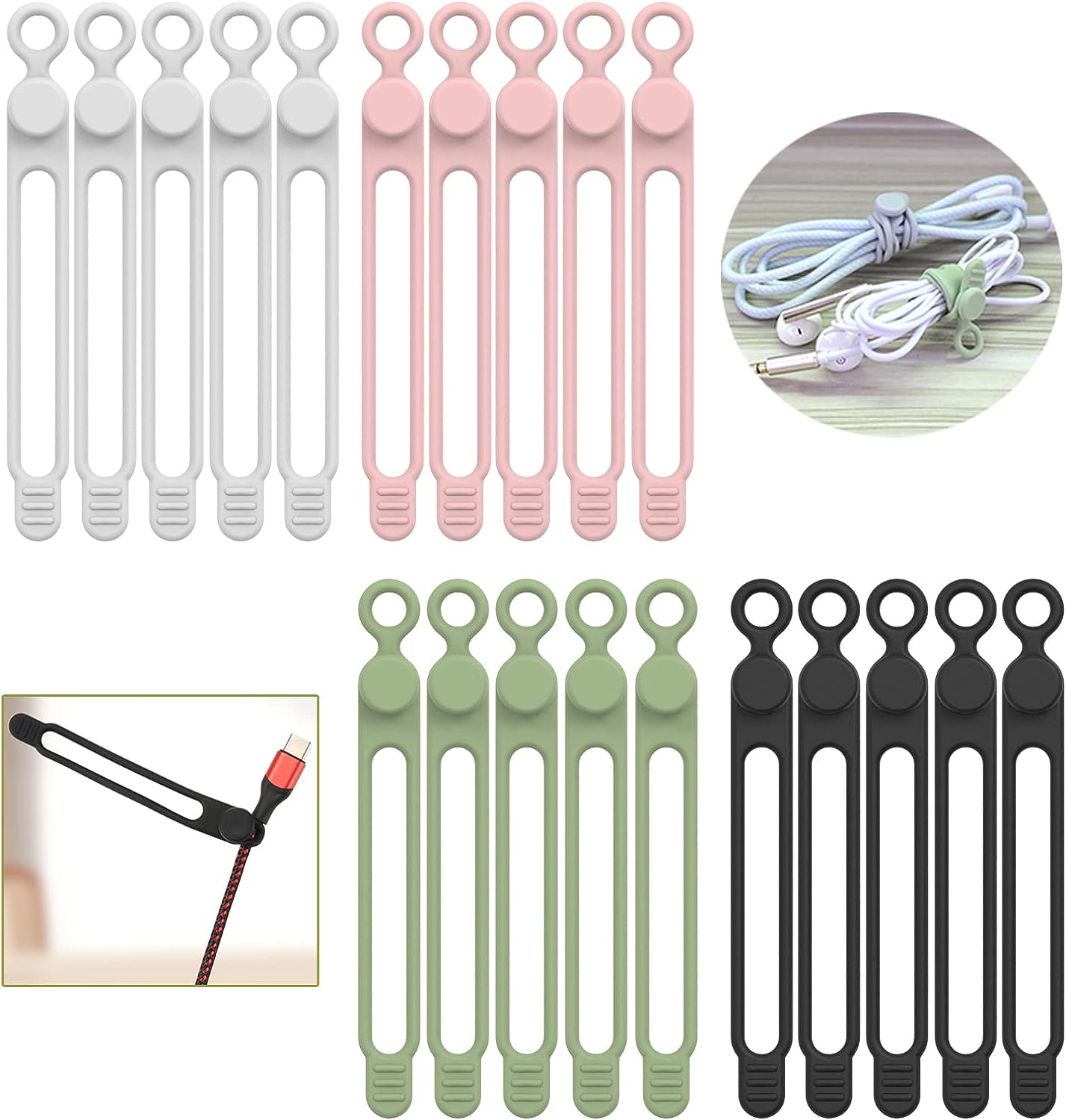 ALIPOBO Silicone Cable Ties,Reusable Cable Managemen