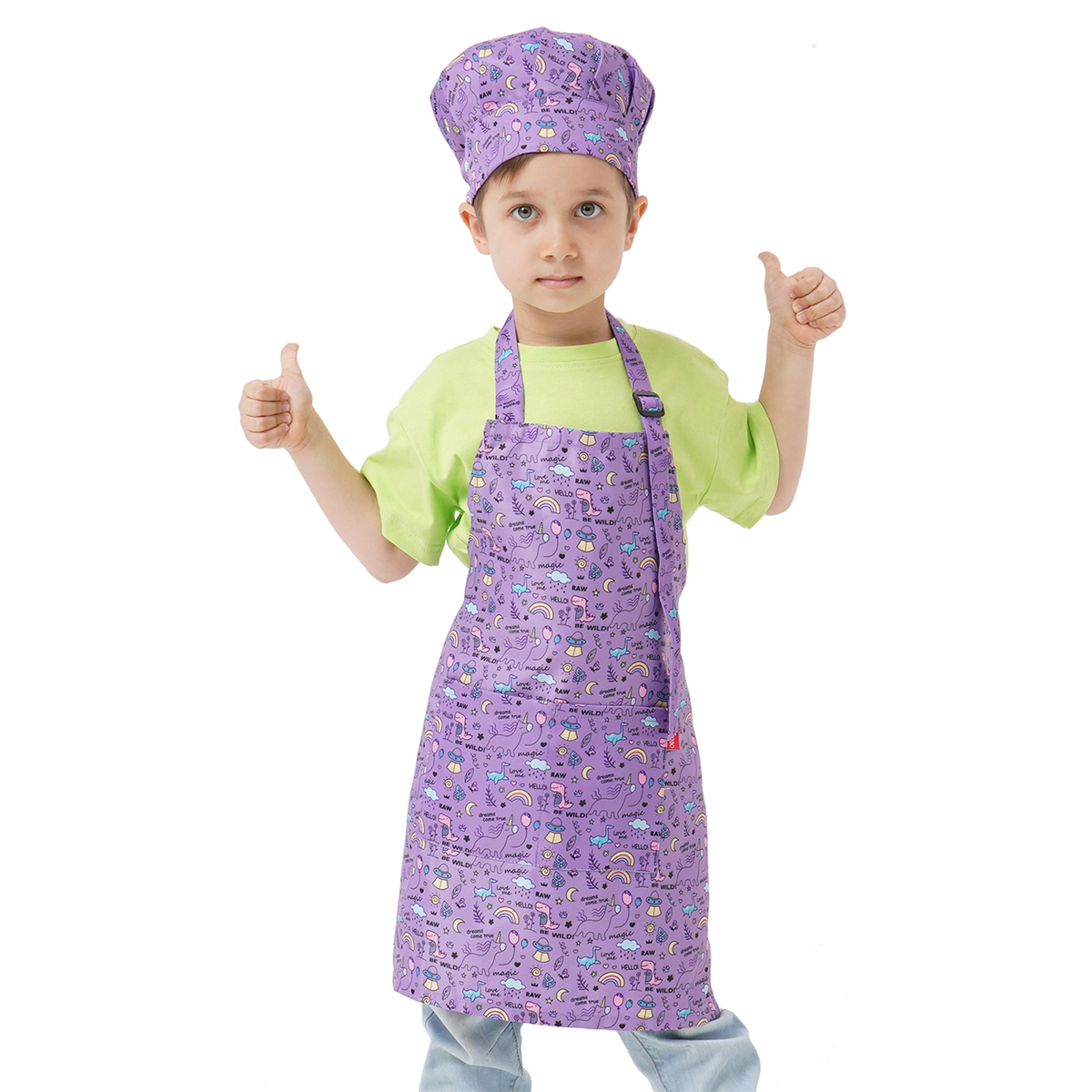 Kids Apron and Chef Hat Set, 2 Pockets for Toddler Painting