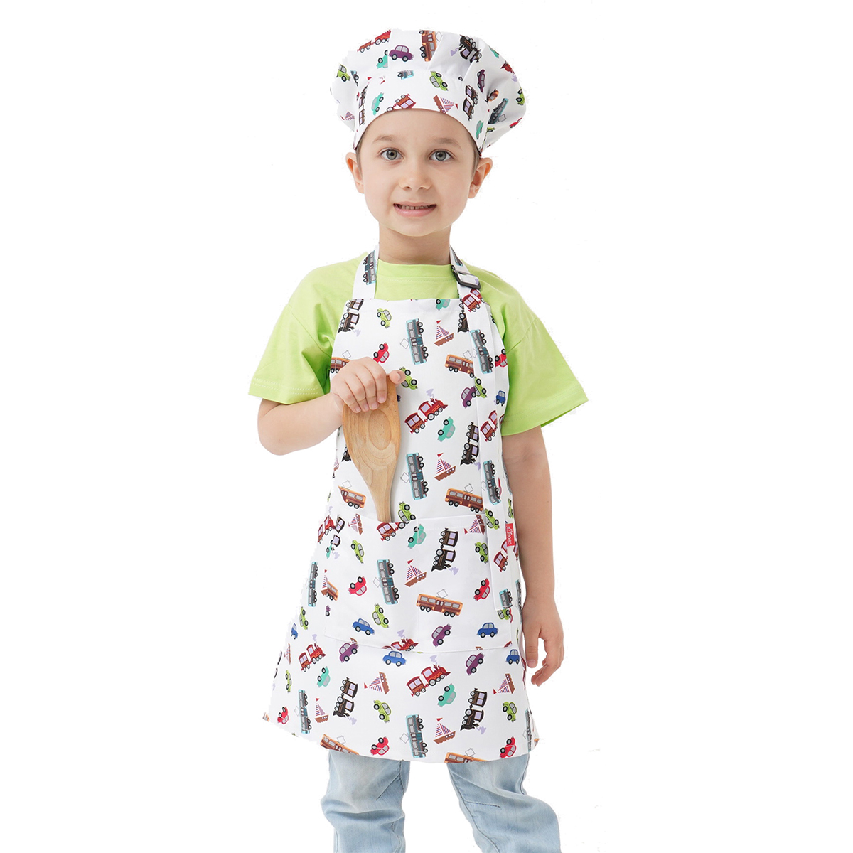 Kids Apron and Chef Hat Set, Children's Aprons with 2 Pockets
